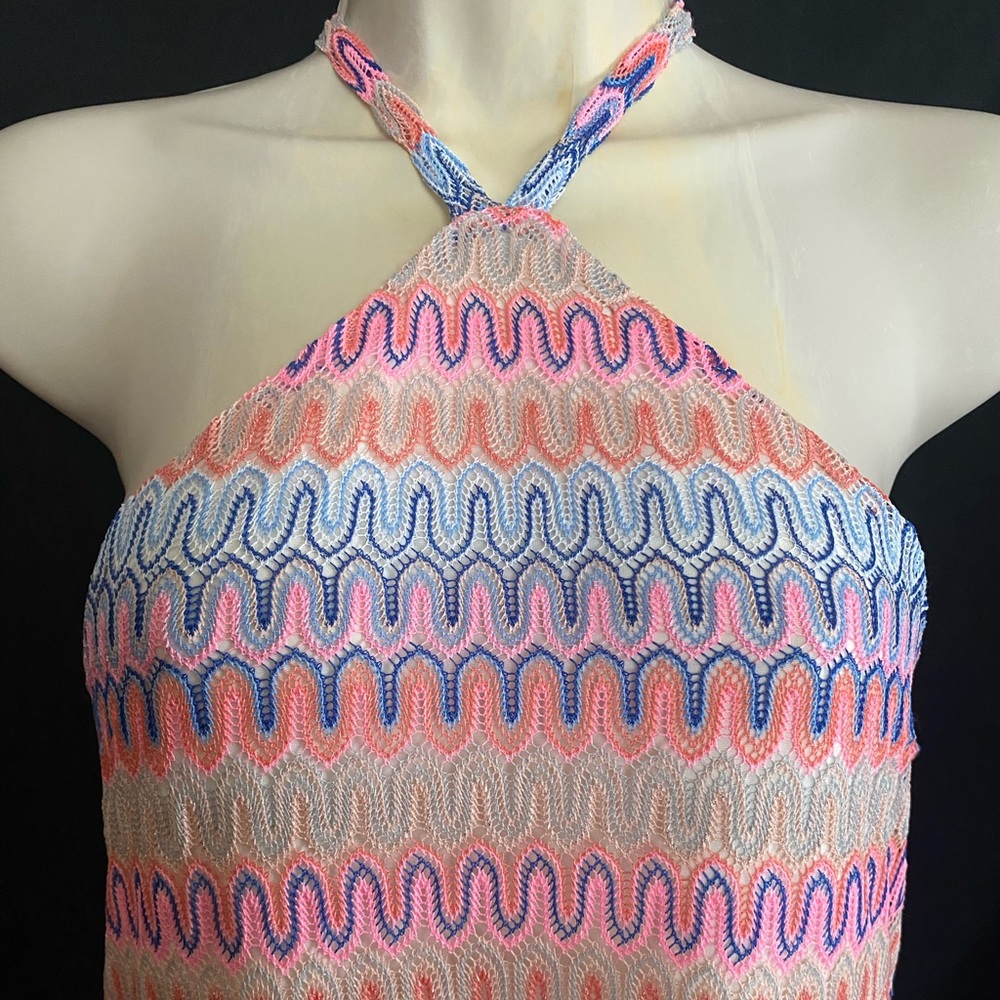 NWT Divided by H&M halter style lined dress in pink, blue, & coral. Sz. Med. - Picture 4 of 7